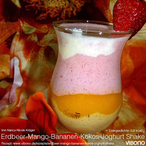 Erdbeer-Mango-Bananen-Kokos-Joghurt Shake | Vibono