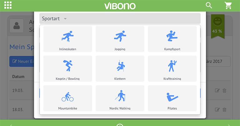 Sport-Aktivitäten in der Vibono-App erfassen