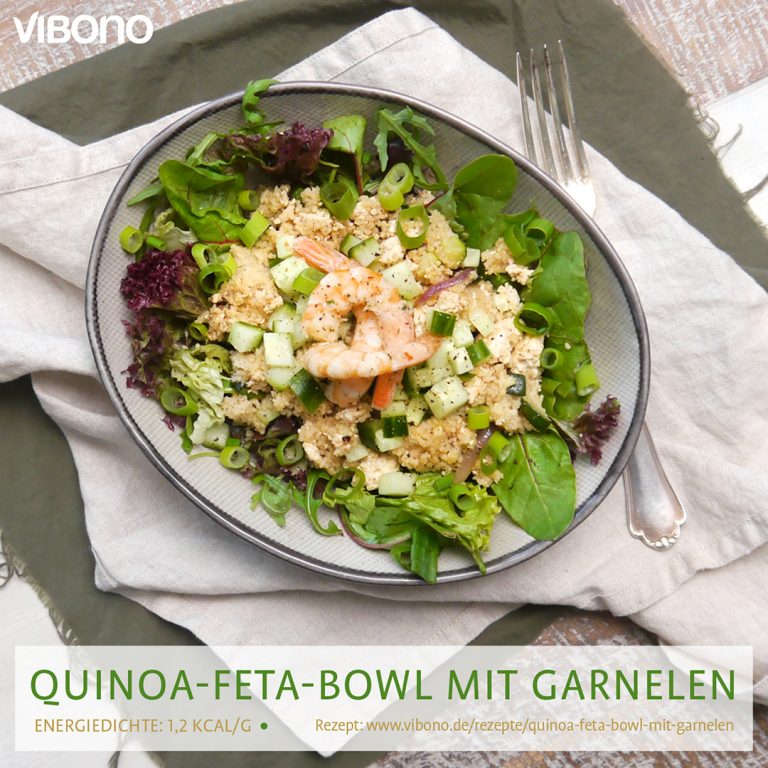 Quinoa-Feta-Bowl mit Garnelen
